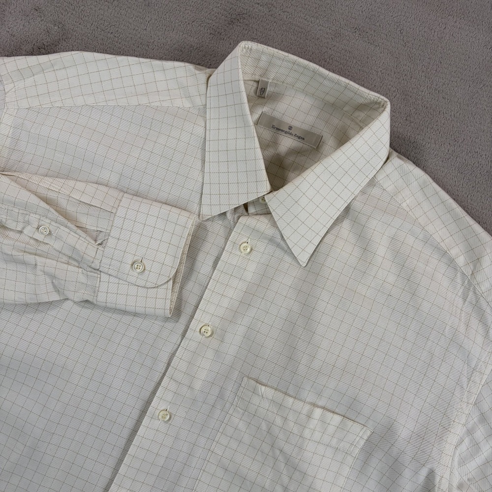Ermenegildo Zegna Dress Shirt in Ivory Check Men 43 17 Made in Italy Designer